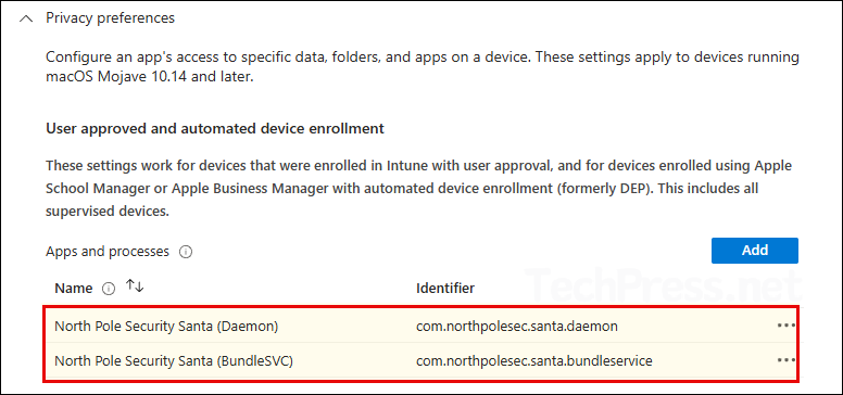 Santa App permissions Privacy Preferences