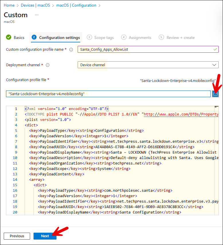 Deploy Santa Mobileconfig file with Intune