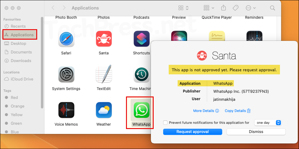 Santa Block message, This app is not approved yet. Please request approval