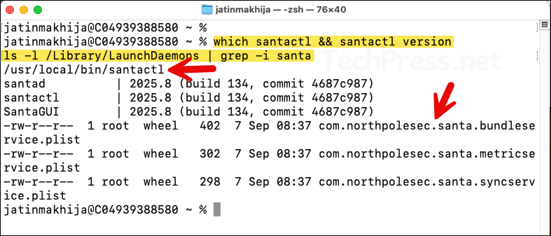 Check If Santa is installed using command line