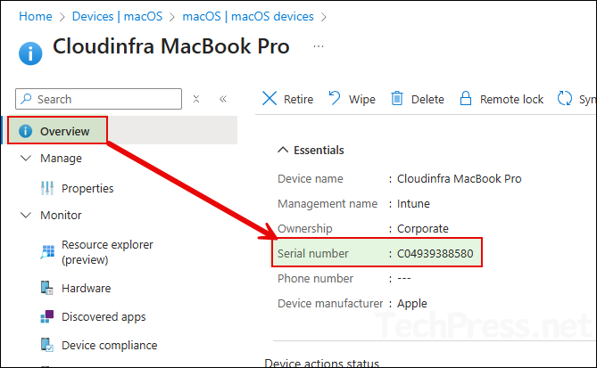 Copy Serial Number of Mac device from Intune