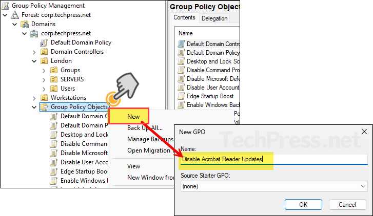 Create a Group Policy Object to disable adobe reader updates