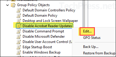 Edit Disable Acrobat Reader Updates GPO