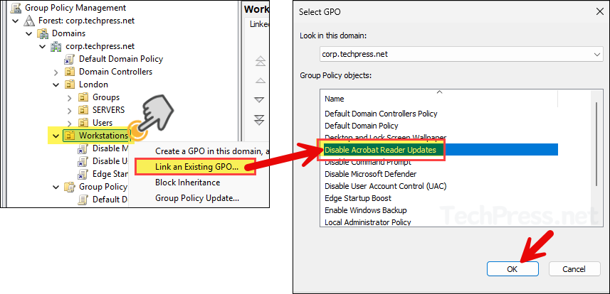 Link Disable Acrobat Reader Updates GPO to Workstations OU