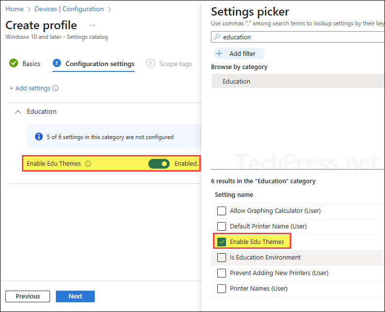  Enable Edu Themes Intune