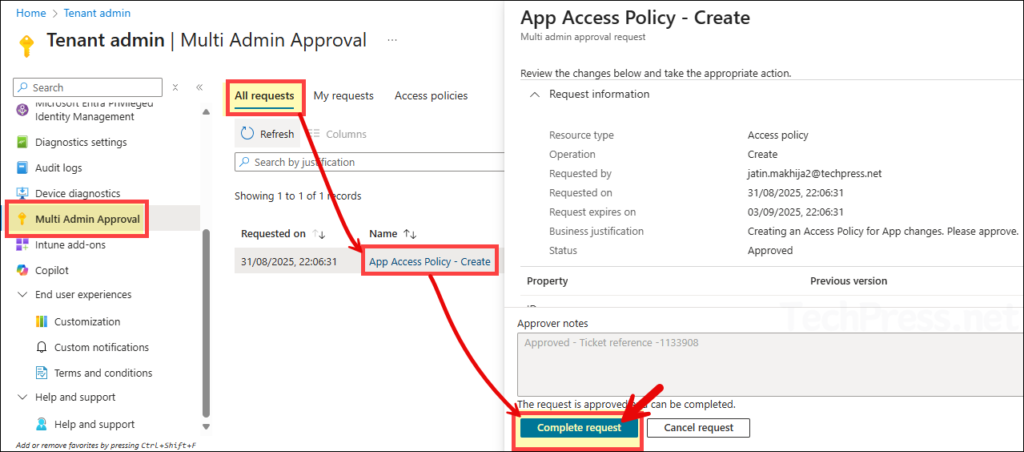 Complete Approval Request on Intune