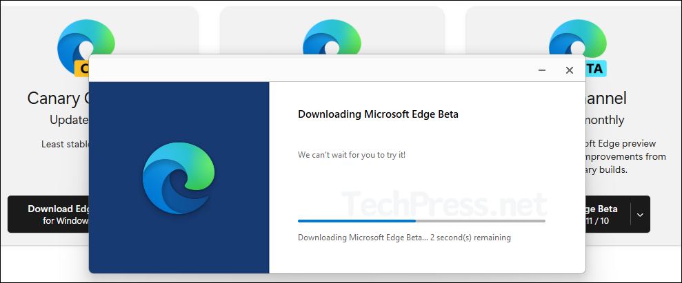 Downloading Edge beta version