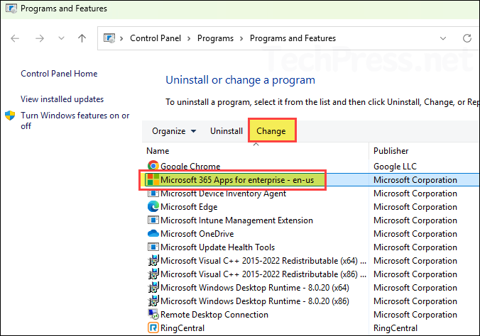 Perform a Quick repair of Microsoft 365 Installation