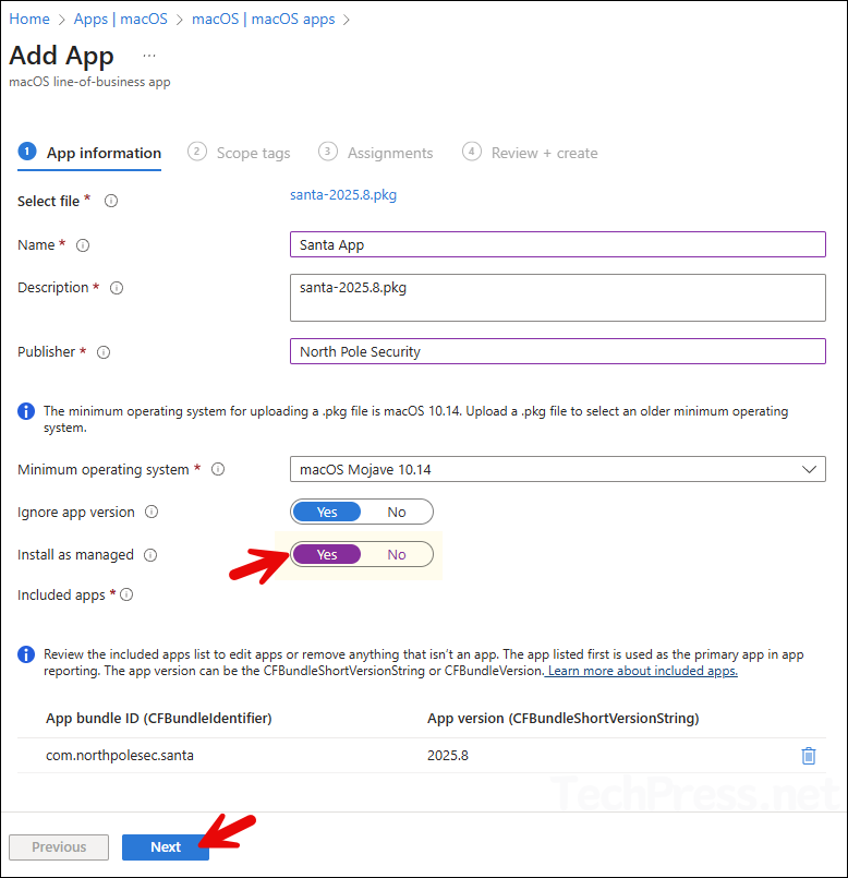 Santa App intune deployment creation