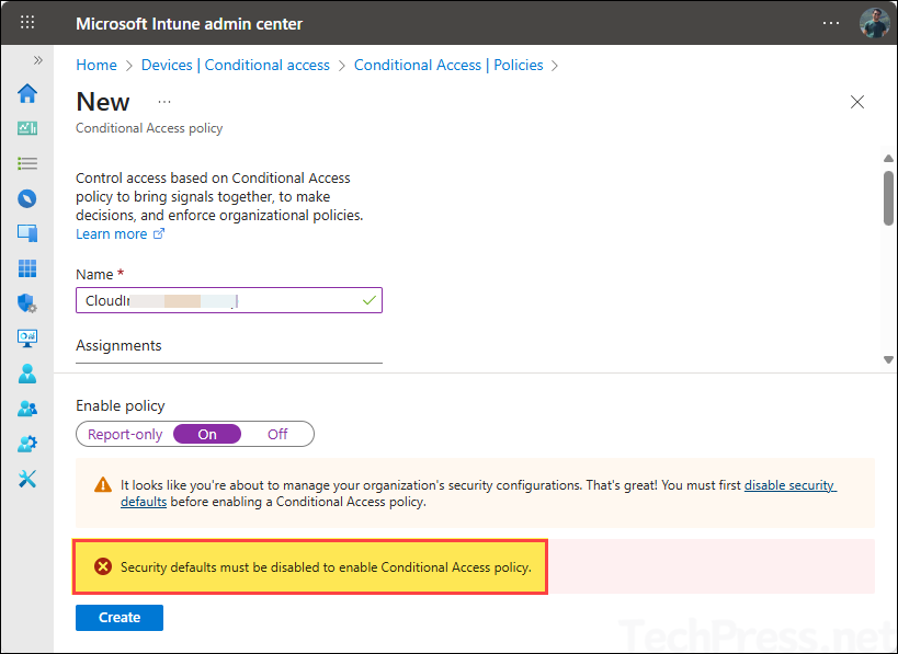 Security defaults must be disabled to enable Conditional Access policy