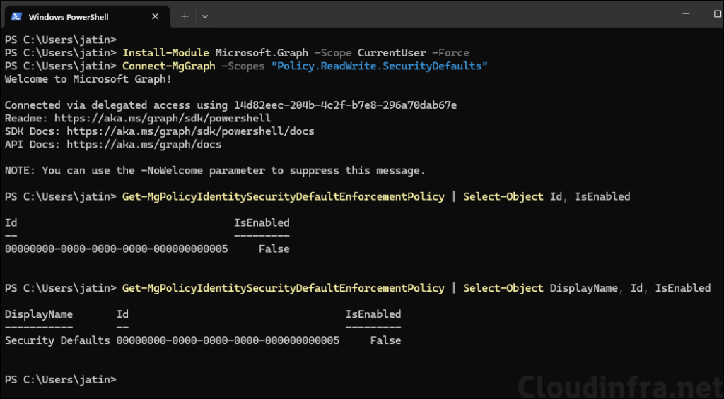 Disable Security Defaults using Microsoft Graph PowerShell