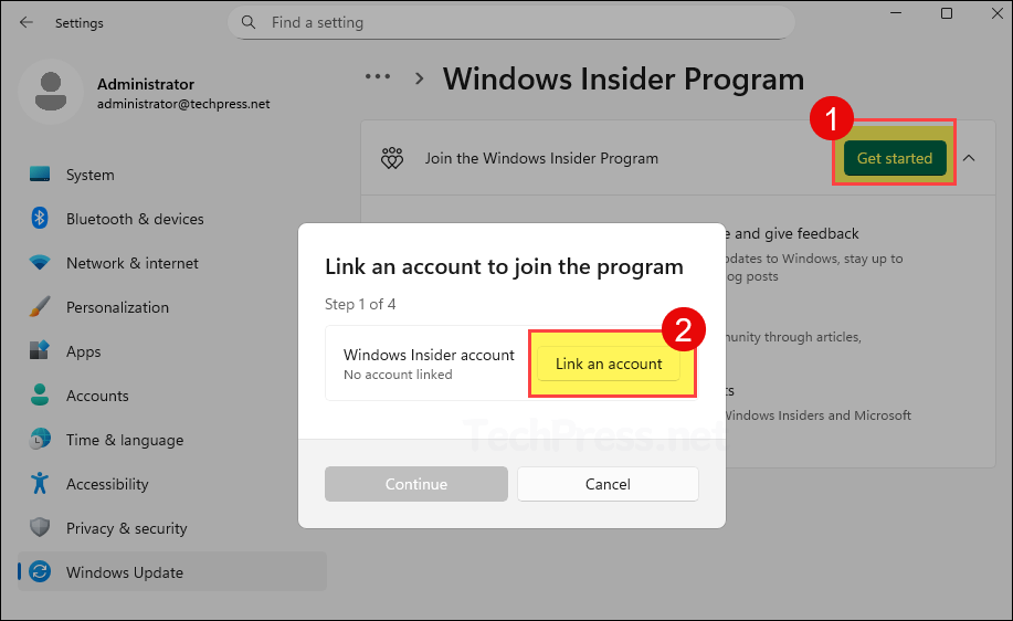 Link Insider Account and Select Update Channel