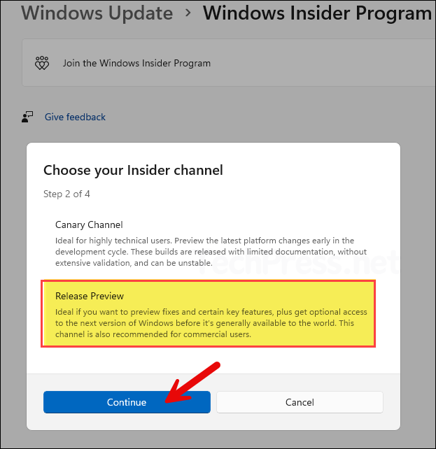 Select an Update channel for Insider updates