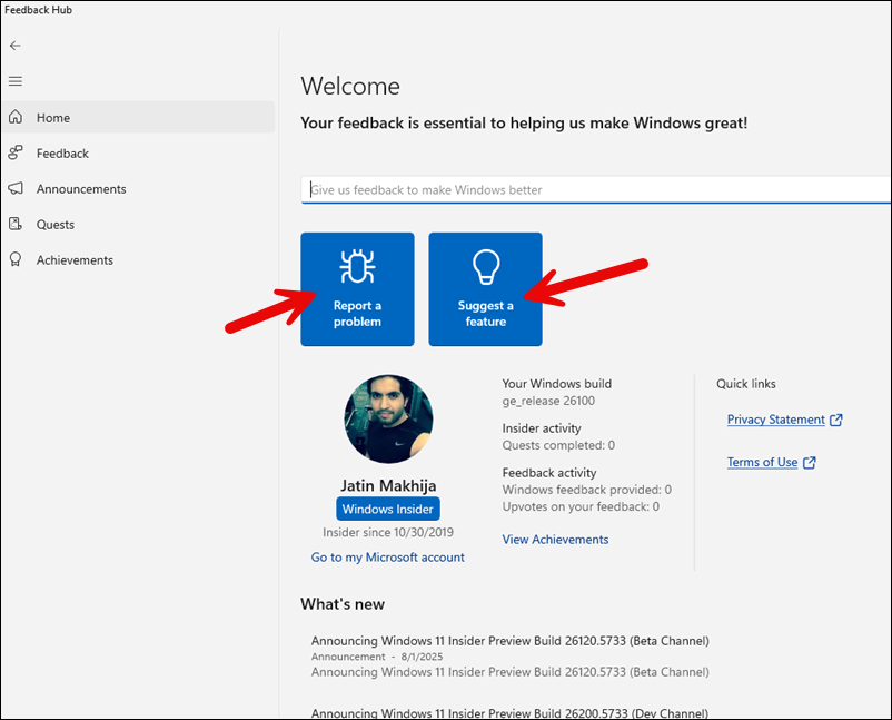 Feedback hub app on Windows server