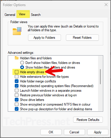 Show or Hide Empty Drives using File Explorer