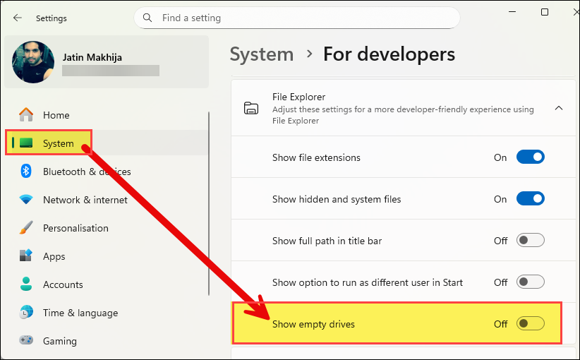 Show or Hide Empty Drives using Setting App