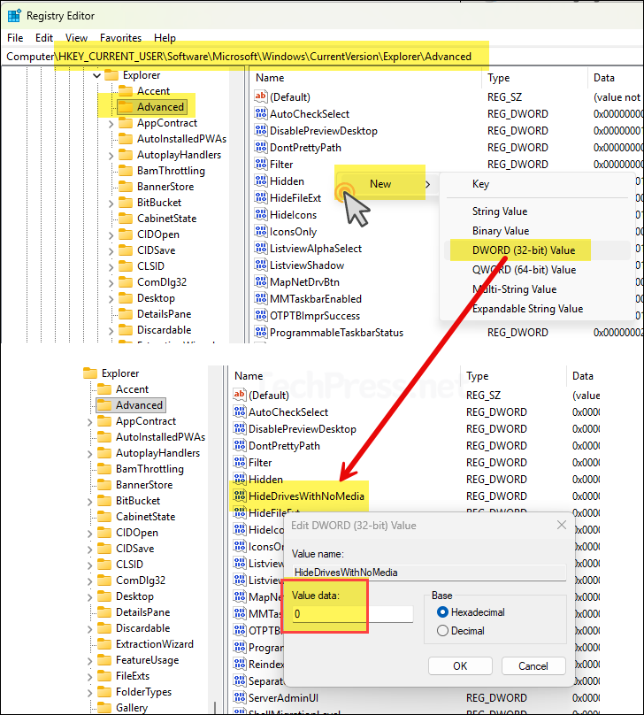 Show or Hide Empty Drives using Registry