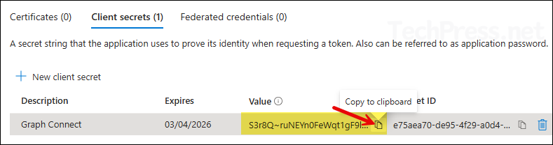 Client Secret created and copied