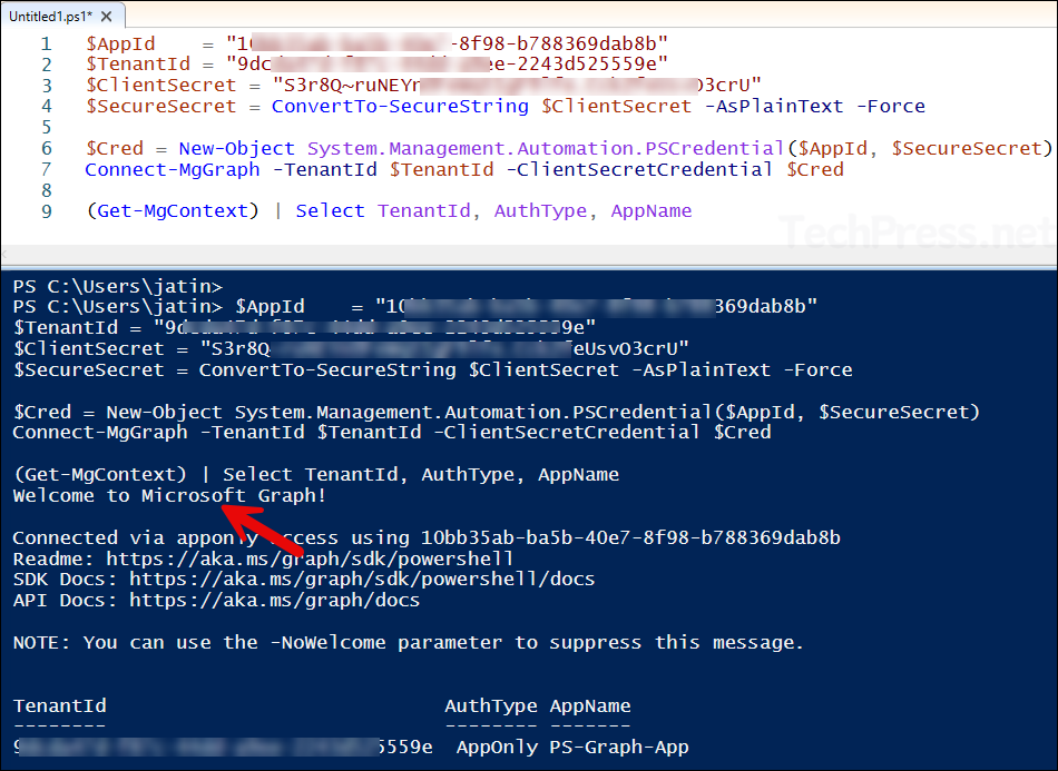 Script to connect to Graph PowerShell using Client Secret