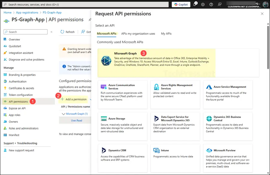 Configure app API permissions for Graph