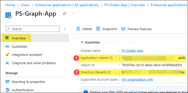 Copy Client ID and Tenant ID from app
