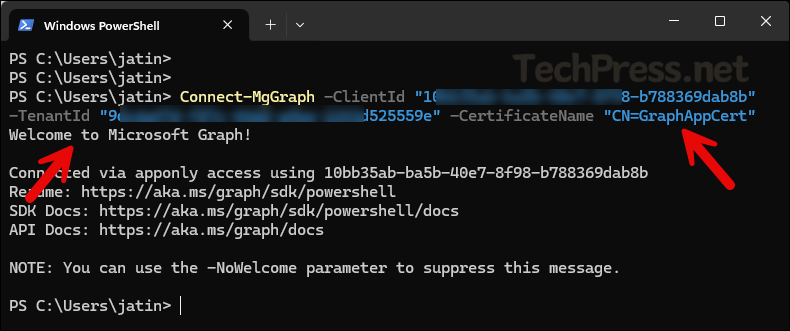 Connect-MgGraph using Certificate Subject Name