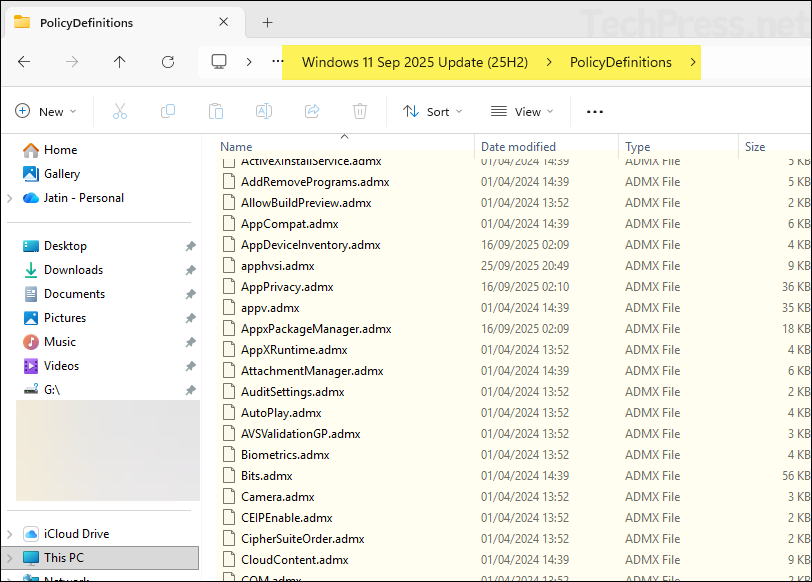PolicyDefinitions folder on Window 11