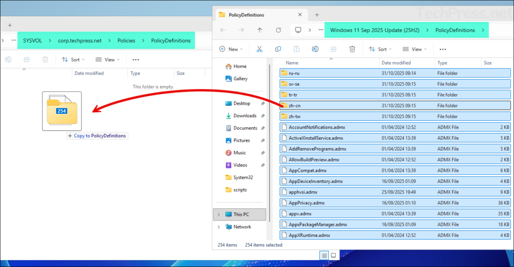 Copy all admx template files to central store