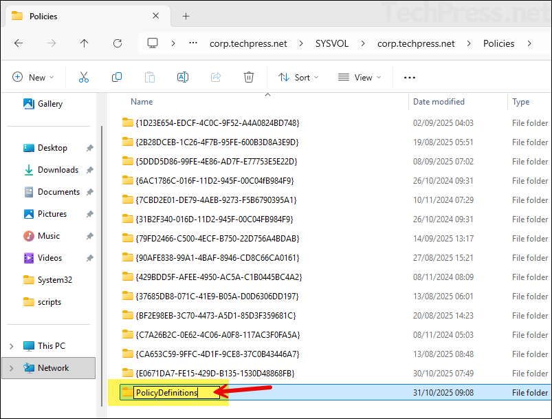 Create PolicyDefinitions folder