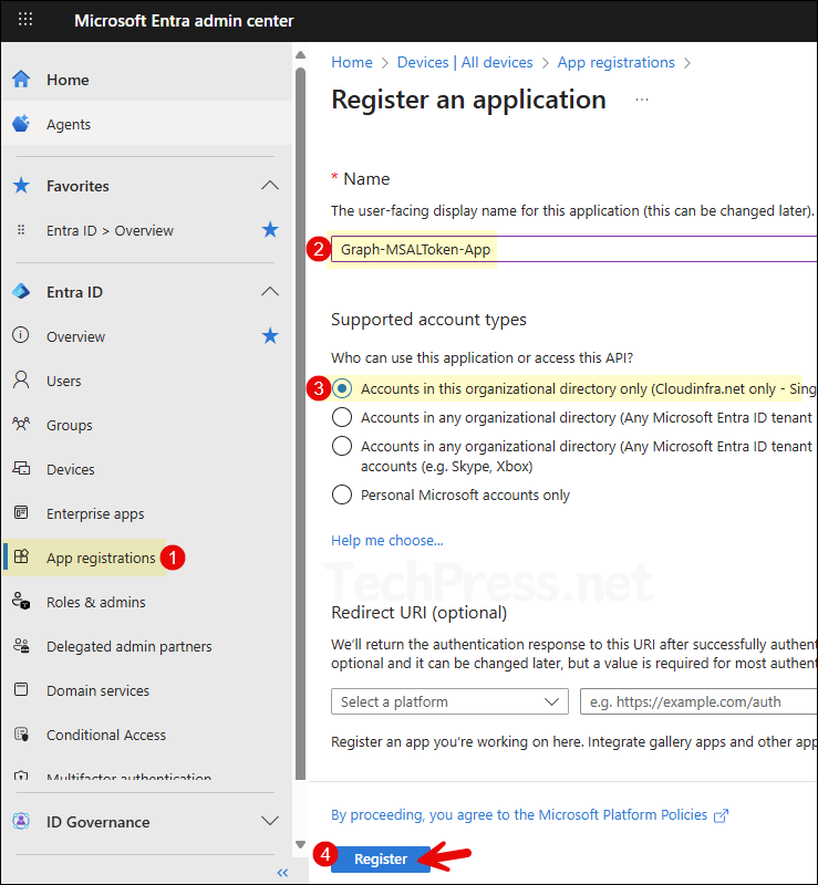 Create an App Registration in Entra called Graph-MSALToken-App