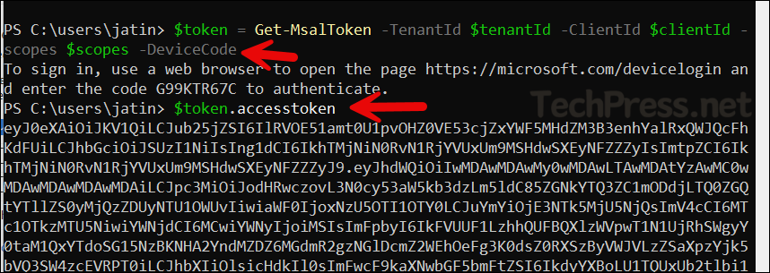 Device code flow with Get-MsalToken