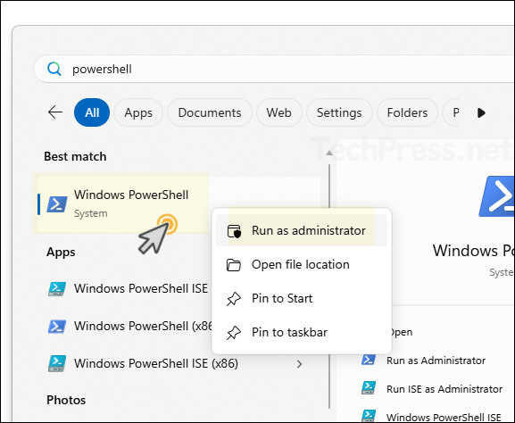 Open PowerShell as an administrator