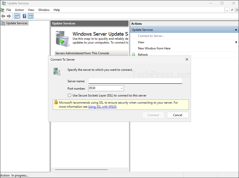 Connect to WSUS using Admin console