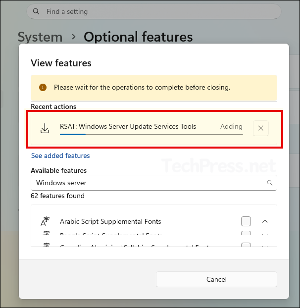 Windows server update services tools adding progress