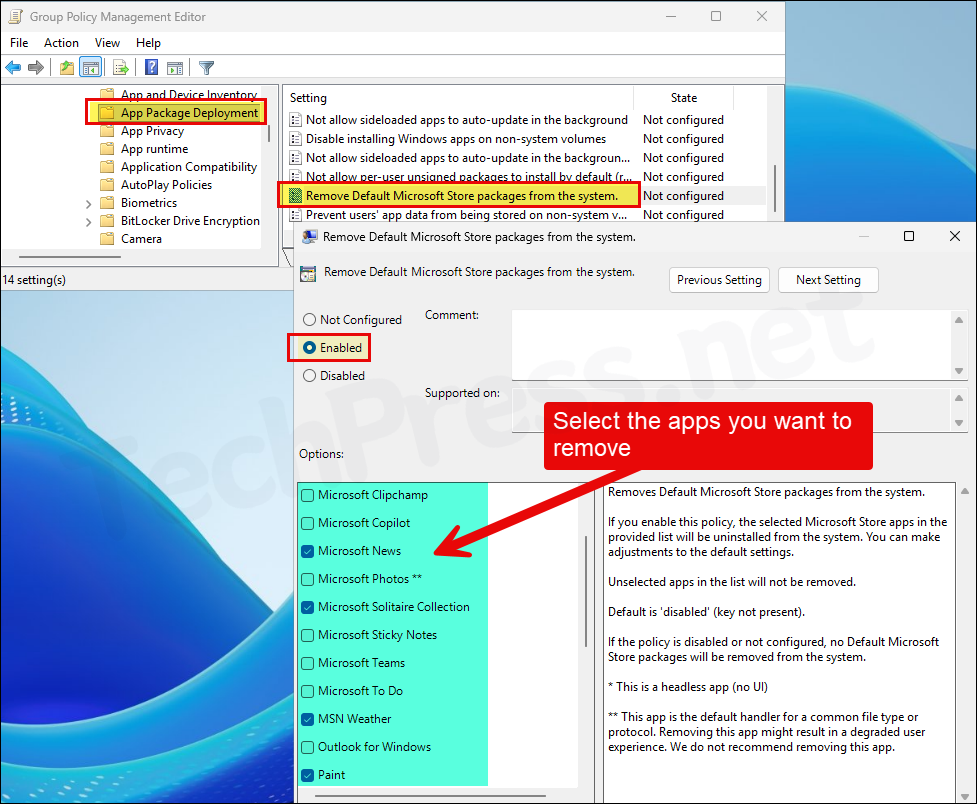 Remove Default Microsoft Store Packages from the system GPO setting