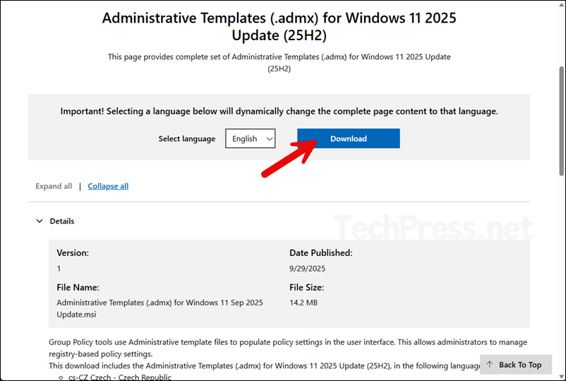 Download Windows 11 25H2 Administrative Templates