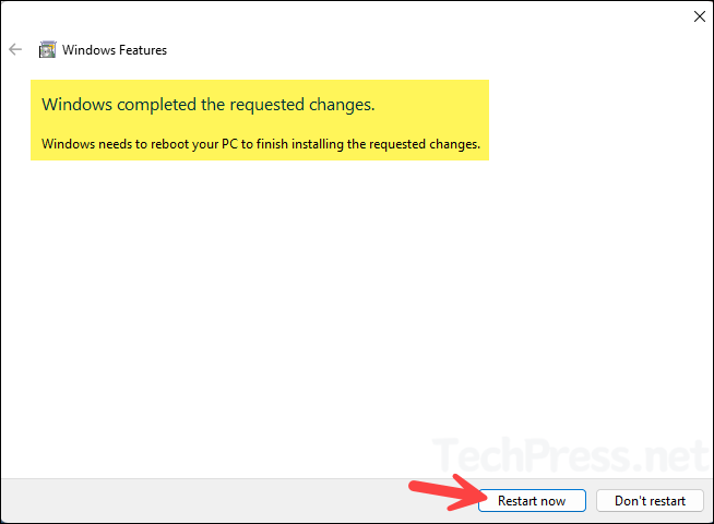 Restart device to complete telnet installation