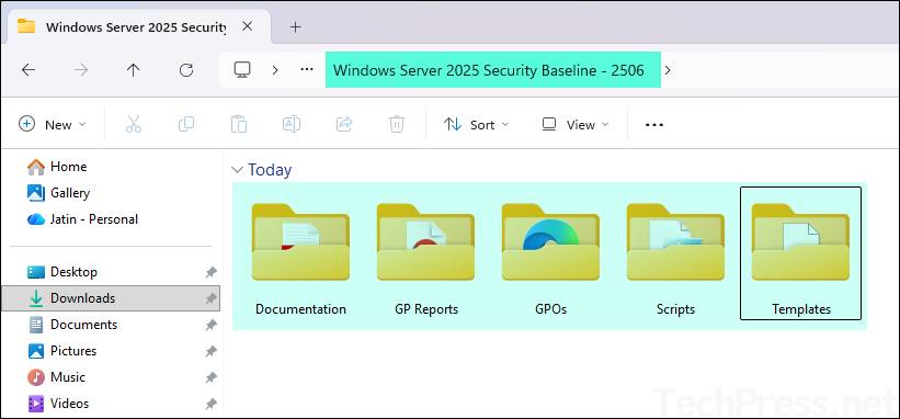 Windows Server 2025 Security Baseline folder contents