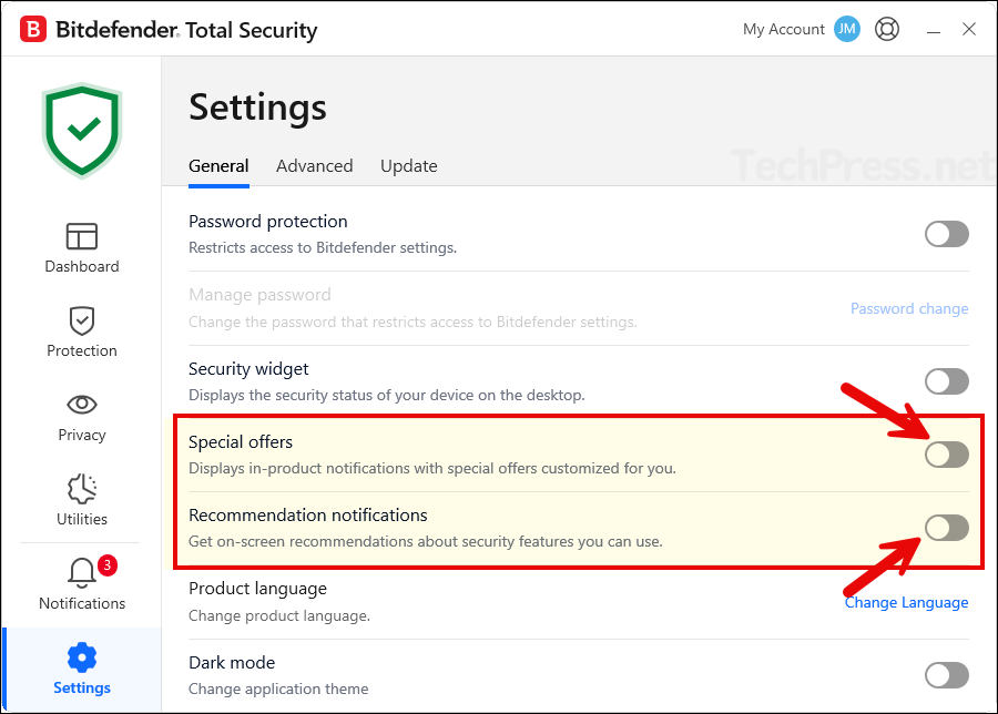 Turn off Bitdefender’s Promotional and Recommendation Pop-ups