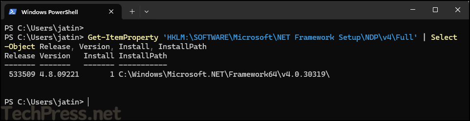 Get .NET Version using PowerShell
