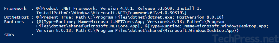 Get-DotNetSummary.ps1 Script output