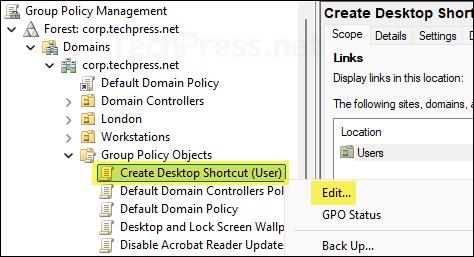 Edit Create desktop shortcut GPO
