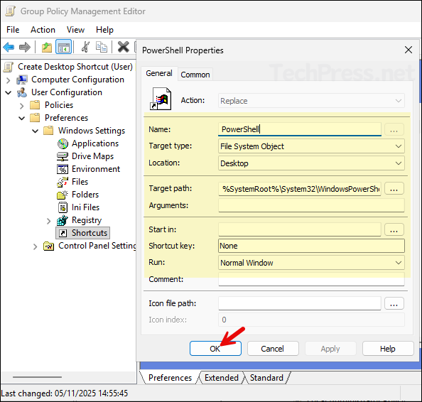 New shortcut window GPO