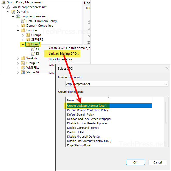 Link Create Desktop Shortcut (User) GPO