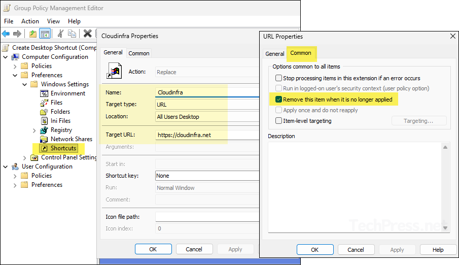 Configure GPO for web shortcut creation