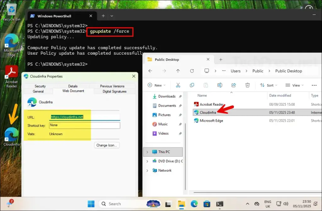 Created web shortcut on public desktop via Group policy