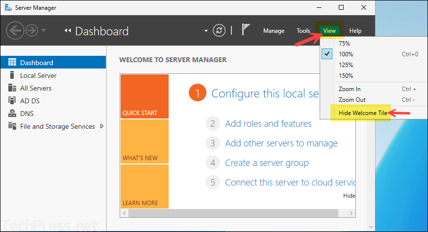 Hide Welcome Tile in Server Manager