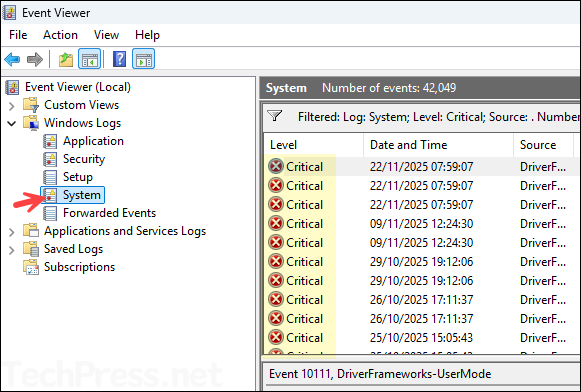 Review Critical Event Logs