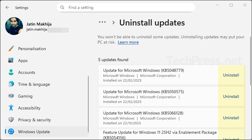 Remove faulty Windows Update