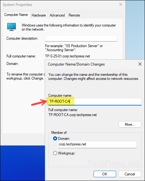 Renaming Windows Server for root CA